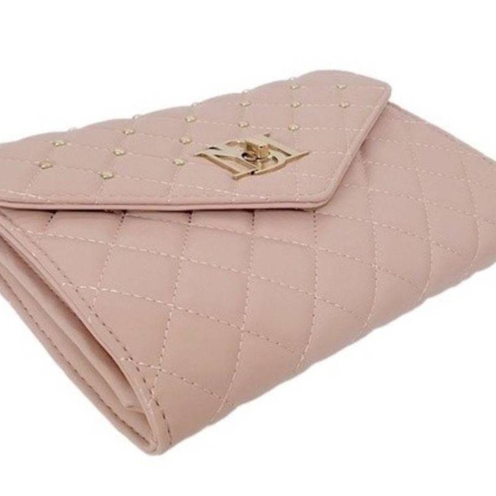 Badgley Mischka Vegan Leather Purse Diamond Quilted Blush Pink Crossbody - Picture 4 of 5